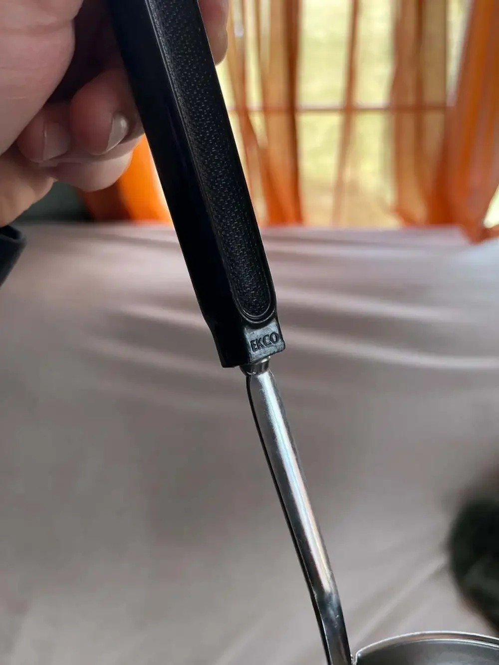 Vintage Ekco Stainless Steel Sauce Ladle with Black Plastic Handle and Pour Spou
